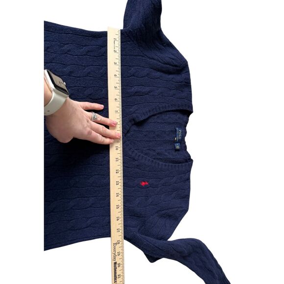 POLO RALPH LAUREN sweater Twist knit wool cashmere V-neck Blue size M - Picture 6 of 10